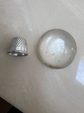 Silver Thimble and Clear Glass Paperweight Set - Silver/White
